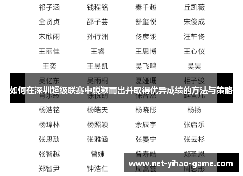 如何在深圳超级联赛中脱颖而出并取得优异成绩的方法与策略