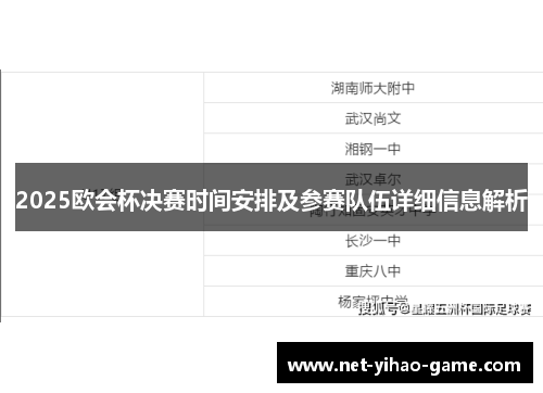 2025欧会杯决赛时间安排及参赛队伍详细信息解析